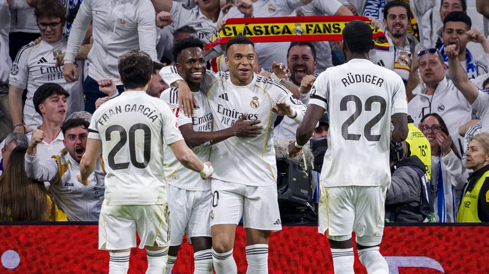 Fran Garc&iacute;a, Vinicius Jr.,Kylian Mbapp&eacute; e Antonio R&uuml;diger, do Real Madrid (Foto: Imago/Alberto Gardin)