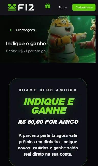 Promo&ccedil;&atilde;o "Indique e Ganhe" da F12 Bet