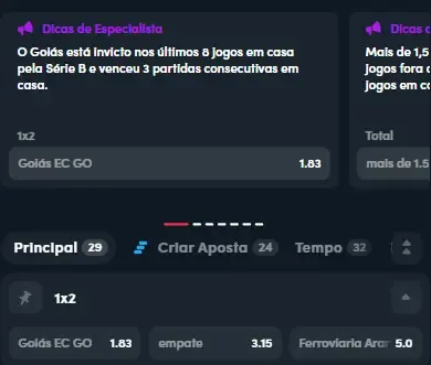 Exemplo de mercado de aposta na Blaze com dica do especialista
