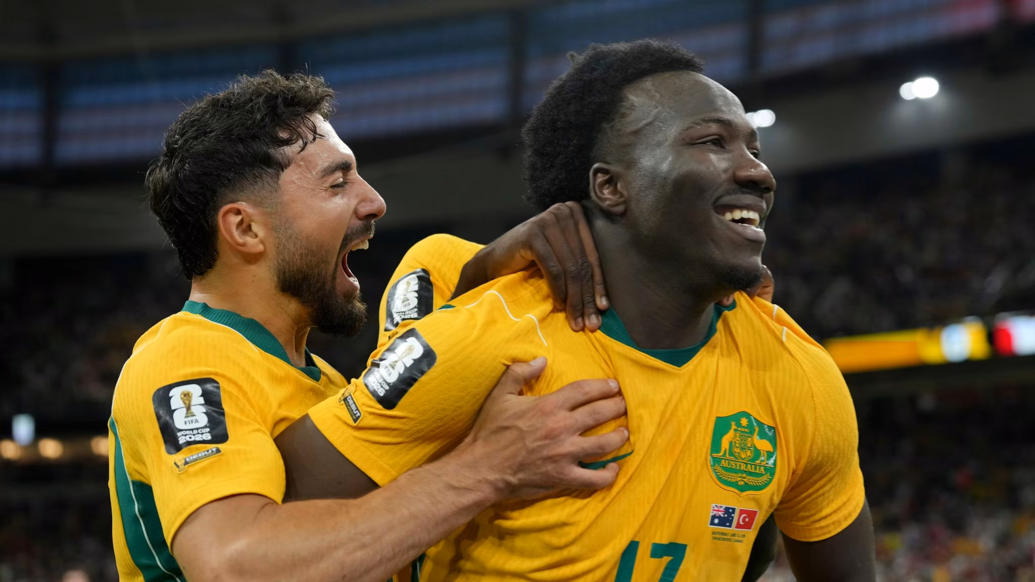 Irankunda comemora o primeiro gol da Austr&aacute;lia (Foto: Xinhua / Icon Sport)