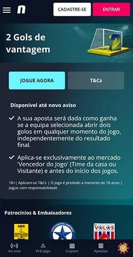 Captura de tela do Pagamento antecipado na Novibet