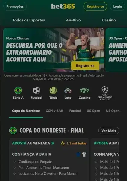 Captura de tela da p&aacute;gina inicial da Bet365