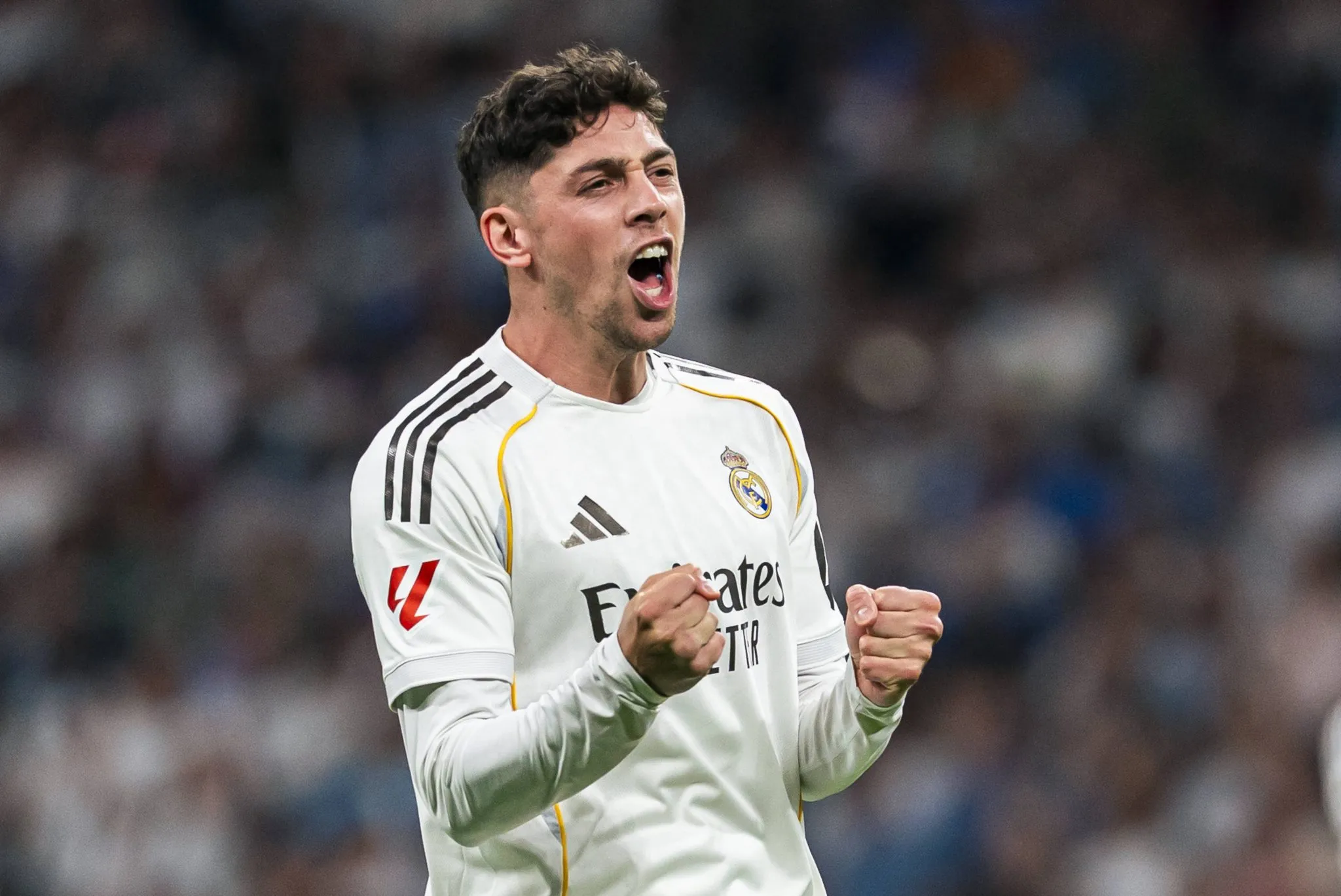Valverde celebra gol pelo Real Madrid 