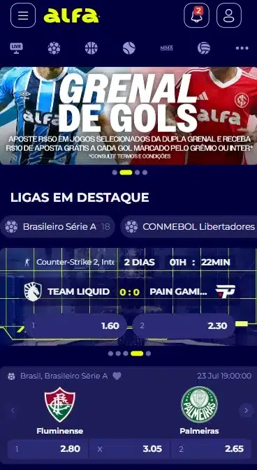 Captura de tela da p&aacute;gina de apostas da Alfabet