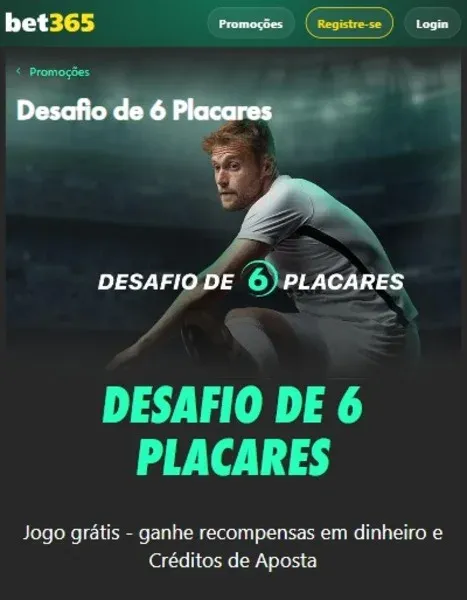 Banner promocional do Desafio de 6 Placares da bet365