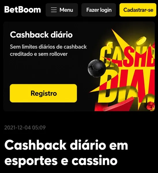 O cashback di&aacute;rio da Betboom devolve at&eacute; 6%, sem limites de valores
