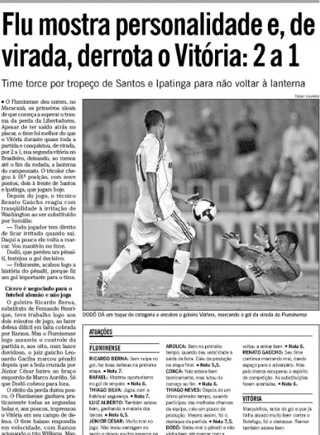 Fluminense venceu o Vit&oacute;ria de virada e afastou tristeza em 2008 - Foto: Acervo O Globo