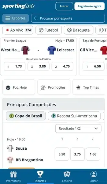 Captura de tela da p&aacute;gina inicial da Sportingbet