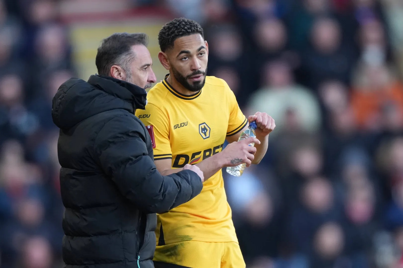 V&iacute;tor Pereira e Matheus Cunha pelo Wolverhampton (Foto: Imago)