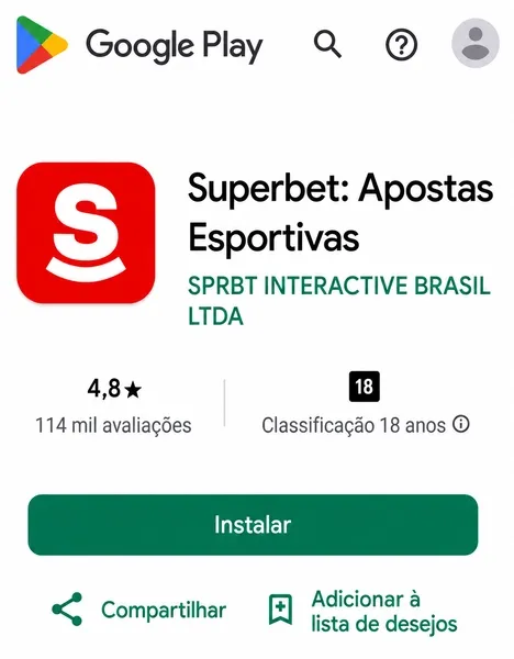 P&aacute;gina de download do aplicativo Superbet, dispon&iacute;vel para Android e iOS
