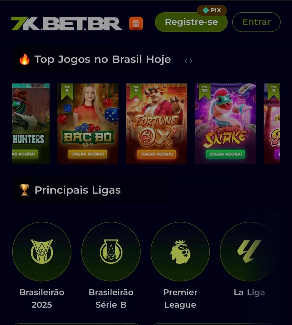 Captura de tela da p&aacute;gina inicial da 7K Bet