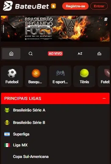 Captura de tela da p&aacute;gina de apostas da bateubet