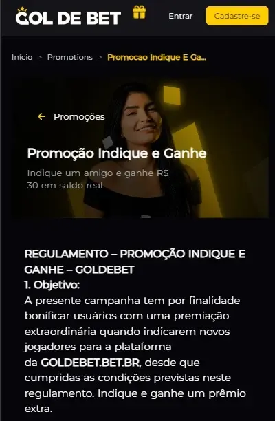 Banner promo&ccedil;&atilde;o do b&ocirc;nus por indica&ccedil;&atilde;o na Goldebet