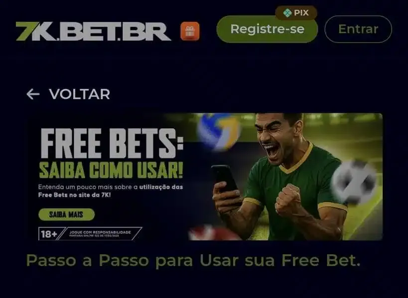 Captura de tela da promo&ccedil;&atilde;o de apostas gr&aacute;tis da 7K Bet Brasil